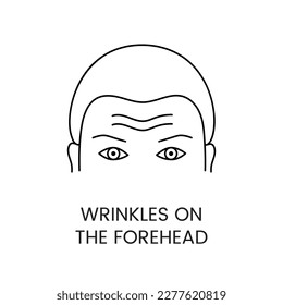 Wrinkles on the forehead line icon in vector, illustration of a man with age-affected skin