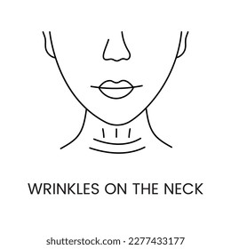 Wrinkles on the neck line icon in vector, illustration of a woman with age-related changes on her face