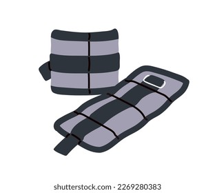 Wrist and ankle weights with adjustable straps. Heavy wearable sport and fitness accessory for strength training, workout, power exercise. Flat vector illustration isolated on white background