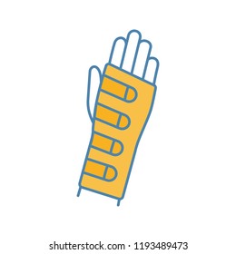 Wrist brace color icon. Hand orthosis. Radiocarpal joint bandage. Wrist support. Hand splint. Isolated vector illustration