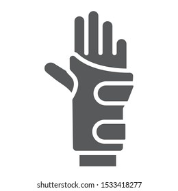 Wrist brace glyph icon, orthopedic and medical, arm bandage sign, vector graphics, a solid pattern on a white background, eps 10.