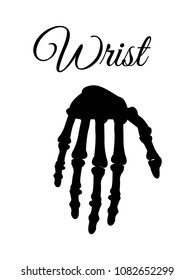 Wrist carpal bones poster with headline and silhouette of human hand skeletal segment peoples arm vector illustration isolated on white background