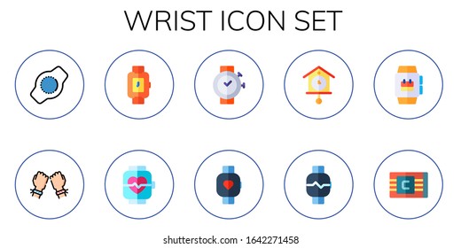 wrist icon set. 10 flat wrist icons.  Simple modern icons such as: wristwatch, bracelet, smartwatch, cuckoo clock