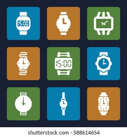 wrist icons set. Set of 9 wrist filled icons such as 