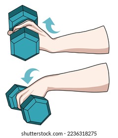 Wrist joint rehabilitation exercises. Vector illustration. Exercise 7