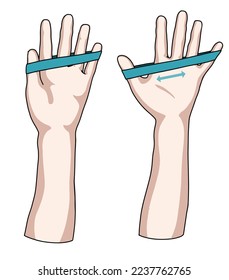 Wrist joint rehabilitation exercises. Vector illustration. Exercise 14