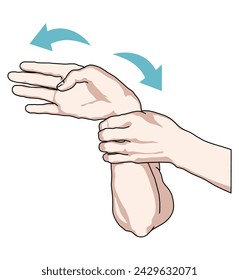 Wrist joint rehabilitation exercises. Vector illustration. Exercise 15