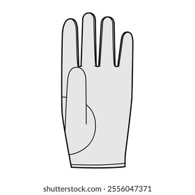 Wrist Length Glove Fashion hand accessory clothing technical illustration garment. Vector back view for Men, women, unisex style flat template CAD mockup sketch outline on white background