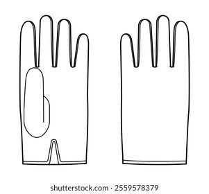 Wrist Length Gloves Fashion hand accessory clothing technical illustration garment. Vector front palm back view for Men, women, unisex style flat template CAD mockup sketch outline on white background