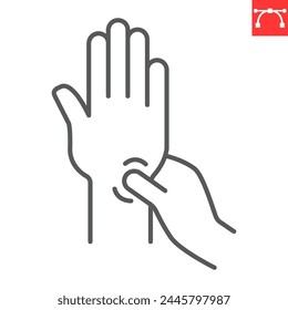 Wrist massage line icon, chiropractor and rehabilitation, palm massage vector icon, vector graphics, editable stroke outline sign, eps 10.