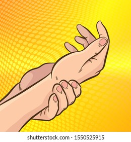 Wrist Pain. Pop art retro vector illustration vintage kitsch