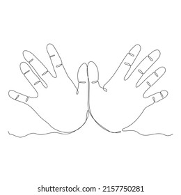 Escritura. Gesto de palmas. Posición diferente de los dedos. Signo y símbolo de gestos. Un logotipo de línea de dibujo continuo de un solo doodle de arte dibujado a mano aisló una mínima ilustración.