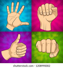 Wrist of people comics sketch picture set. Cartoon palm man's hand banner illustration. Human individual gesture of fives fingers drawing outline. People knukle gesture collection