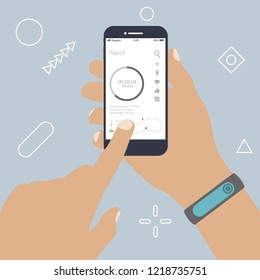 Wrist run band bracelet. Fitness and activity tracking mobile app. Lifestyle sport technology. Vector isolated illustration