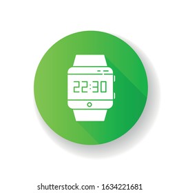 Wrist smartwatch flat design long shadow glyph icon. Smart watch with touchscreen display. Wristwatch. Digital clock. Wearable computing gadget. Fitness tracker. Silhouette RGB color illustration