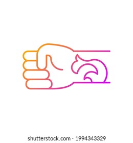 Wrist tattoo gradient linear vector icon. Creating beautiful work on human body. Professional making modern works. Thin line color symbols. Modern style pictogram. Vector isolated outline drawing