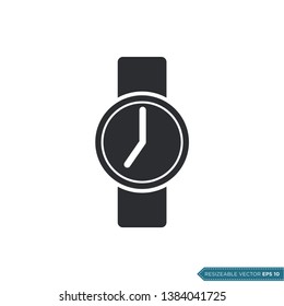 Wrist Watch Clock Icon Vector Template, Flat Design