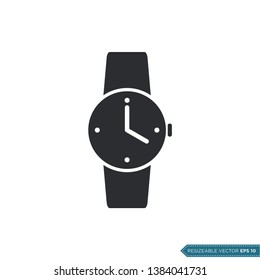 Wrist Watch Clock Icon Vector Template, Flat Design