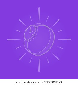 Wrist watch. Clock time violet background vector 