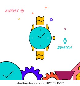 Icono vectorial de línea rellena de reloj de pulsera, ilustración simple, reloj, borde inferior relacionado con el tiempo.