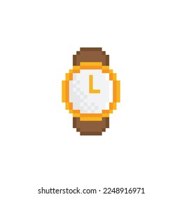  wrist watch icon 8 bit, pixel art time icon for game  logo. 