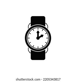 wrist watch icon in black flat glyph, filled style isolated on white background