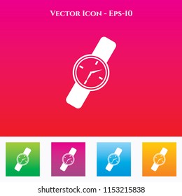 Wrist Watch Icon in Colored Square box. eps-10