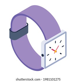 Wrist Watch Icon In Isometric Design, A Portable Watch 