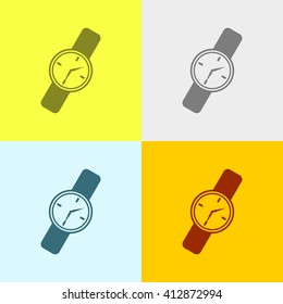 Wrist Watch Icon on Four Different Backgrounds. Eps-10.