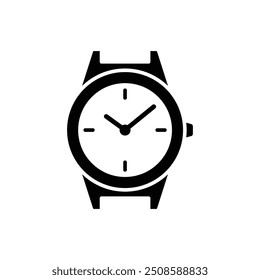 Icono de reloj de pulsera. Estilo sólido simple. Reloj de pulsera, moderno, forma, negocio, reloj, cara, accesorio, equipo, concepto de tiempo. Silueta negra, símbolo de glifo. Ilustración vectorial aislada.