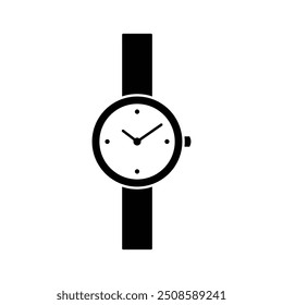 Wrist watch icon. Simple solid style. Wristwatch, modern, shape, business, clock, face, accessory, equipment, time concept. Black silhouette, glyph symbol. Vector illustration isolated.