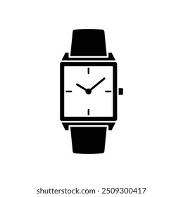 Wrist watch icon. Simple solid style. Wristwatch, modern, shape, business, clock, face, accessory, equipment, time concept. Black silhouette, glyph symbol. Vector illustration isolated.