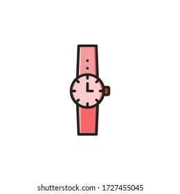 Wrist watch icon. Vector illustration of wrist watch icon for girl. Pink Glamorous Women Watch Isolated Illustration.