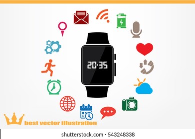 wrist watch icon vector illustration eps10. Isolated badge  clock time for website or app - stock infographics