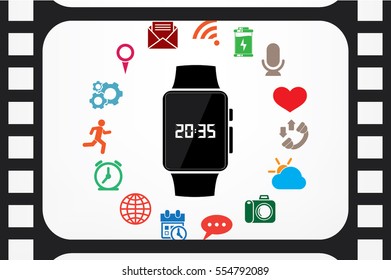 wrist watch icon vector illustration eps10. Isolated badge  clock time for website or app - stock infographics.