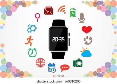 wrist watch icon vector illustration eps10. Isolated badge  clock time for website or app - stock infographics.