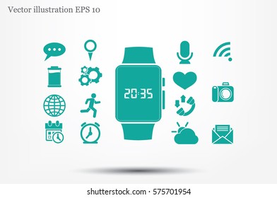 wrist watch icon vector illustration eps10. Isolated badge  clock time for website or app - stock infographics.