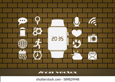 wrist watch icon vector illustration eps10. Isolated badge  clock time for website or app - stock infographics