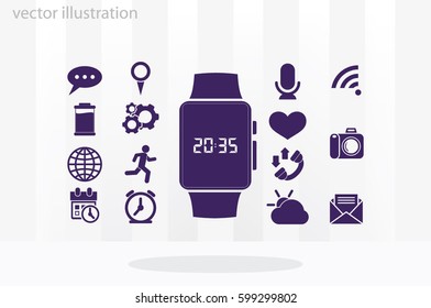 wrist watch icon vector illustration eps10. Isolated badge  clock time for website or app - stock infographics