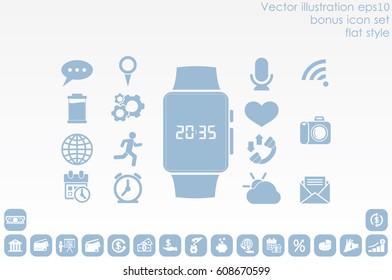 wrist watch icon vector illustration eps10. Isolated badge  clock time for website or app - stock infographics