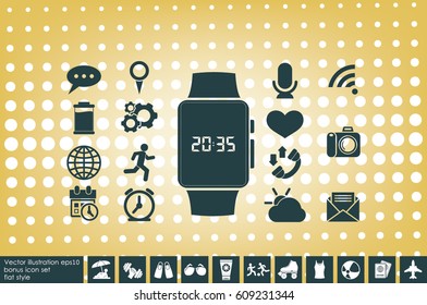 wrist watch icon vector illustration eps10. Isolated badge  clock time for website or app - stock infographics