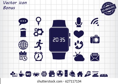 wrist watch icon vector illustration eps10. Isolated badge  clock time for website or app - stock infographics