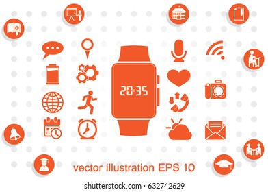wrist watch icon vector illustration eps10. Isolated badge  clock time for website or app - stock infographics