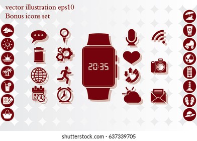 wrist watch icon vector illustration eps10. Isolated badge  clock time for website or app - stock infographics