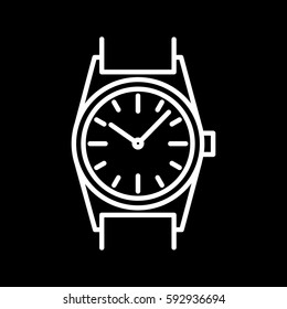 Wrist Watch Icon White Contour On A Black Background Of Vector Illustration