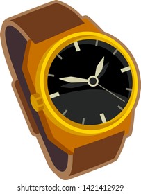 Wrist watch with leather thong cartoon vector isolated icon