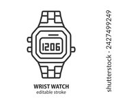 Wrist watch line icon. Man and woman digital watch outline symbol. Editable stroke. Vector illustration.