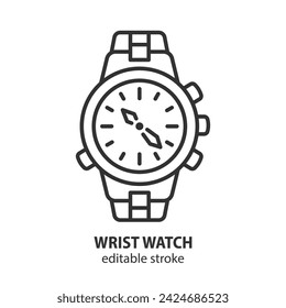 Wrist watch line icon. Man and woman wristwatch outline symbol. Editable stroke. Vector illustration.