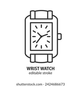 Wrist watch line icon. Man and woman wristwatch outline illustration. Editable stroke. Vector symbol.