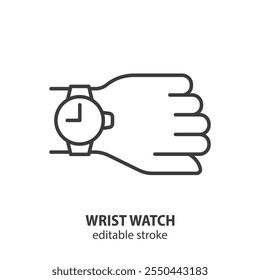 Wrist watch line icon. Watch on hand outline symbol. Editable stroke. Vector illustration.